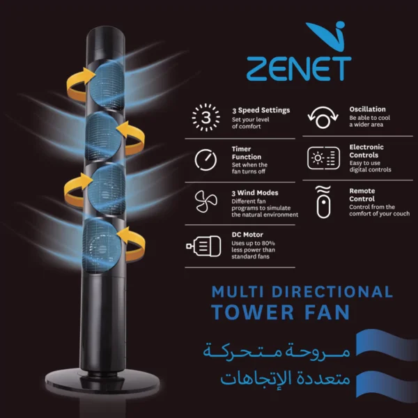 Zenet Multi-Directional Tower Fan Z46TF - Image 2