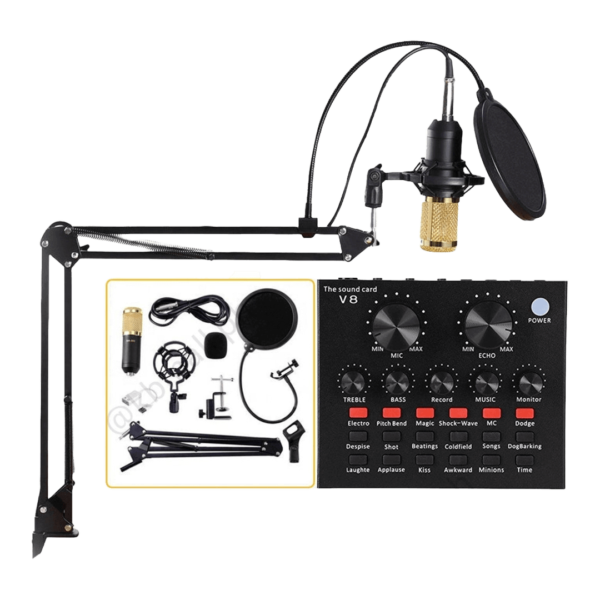 Microphone , Live Sound Card & Suspension Kit Broadcasting Recording Condenser Set Intelligent Volume Audio Mixer for Computer PC