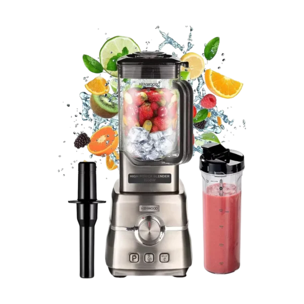 Kenwood Premium Power Blender 1500W With 2L Tritan Jar, 500ML Smoothie2Go Bottle & Lid, BLM91.640SS