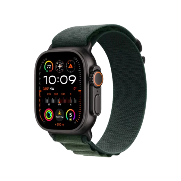 Apple Watch Ultra 2, 49mm Black Titanium Case with Dark Green Alpine Loop